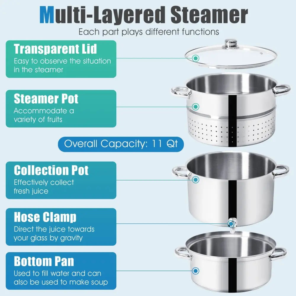 11-Quart Stainless Steel Fruit Juicer Steamer - Silver - Cookware & Bakeware