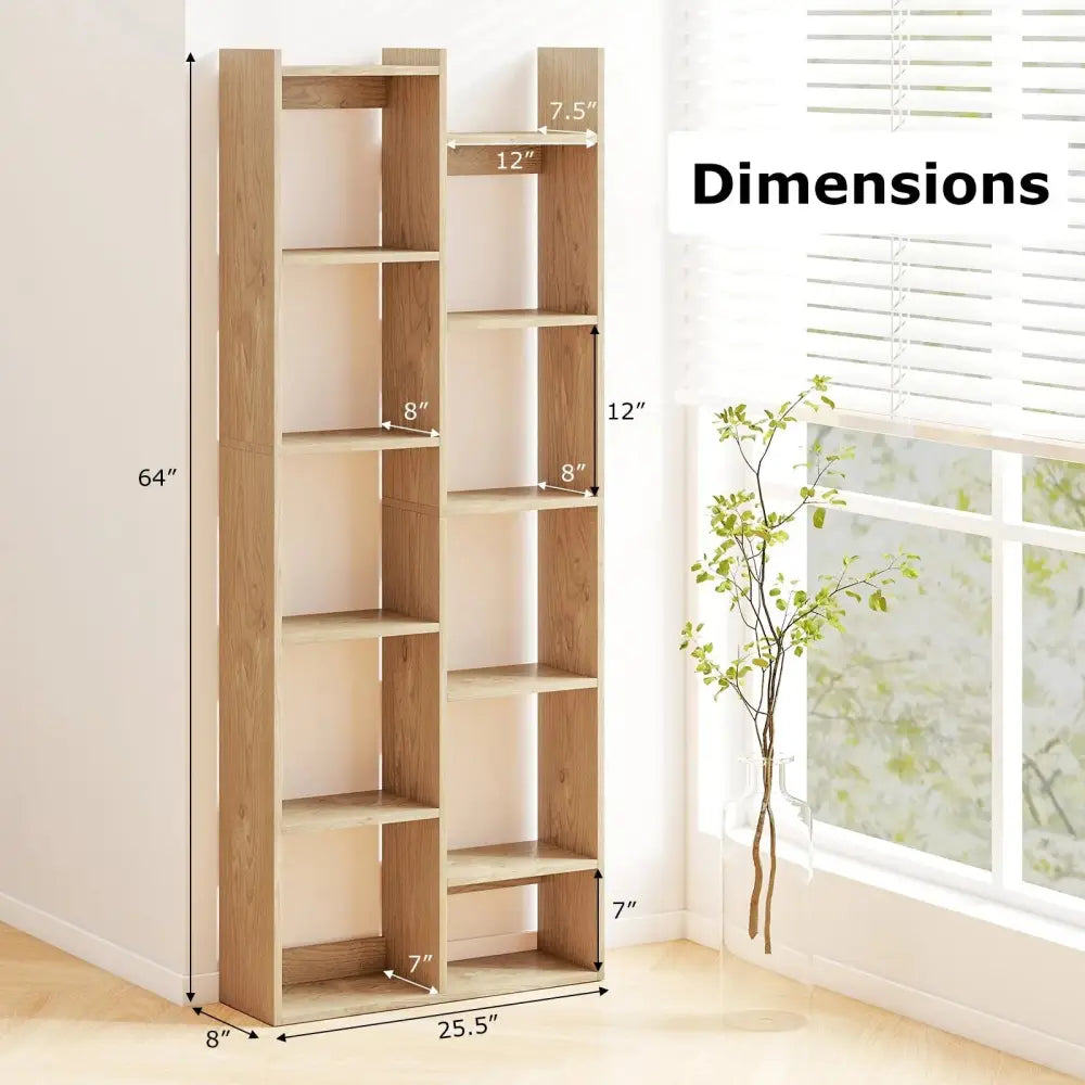 11-Tier Modern Book Organizer Bookcase with Anti-Tipping Kits-Natural Costway