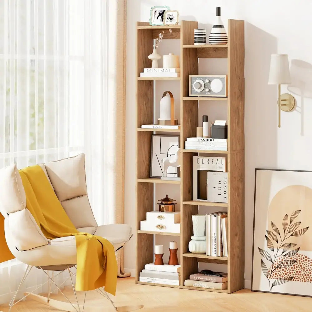11-Tier Modern Book Organizer Bookcase with Anti-Tipping Kits-Natural Costway