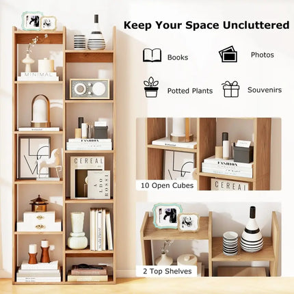 11-Tier Modern Book Organizer Bookcase with Anti-Tipping Kits-Natural Costway