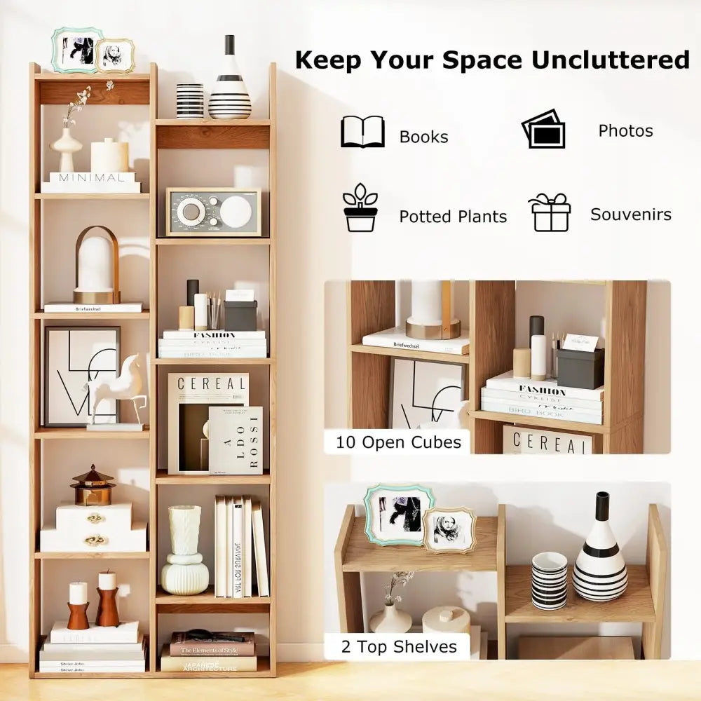 11-Tier Modern Book Organizer Bookcase with Anti-Tipping Kits-Natural Costway