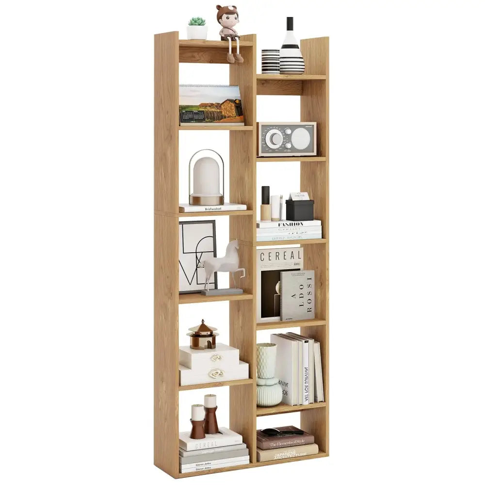 11-Tier Modern Book Organizer Bookcase with Anti-Tipping Kits-Natural Costway