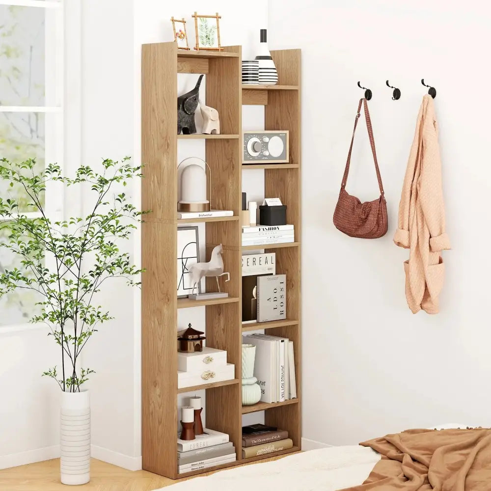 11-Tier Modern Book Organizer Bookcase with Anti-Tipping Kits-Natural Costway