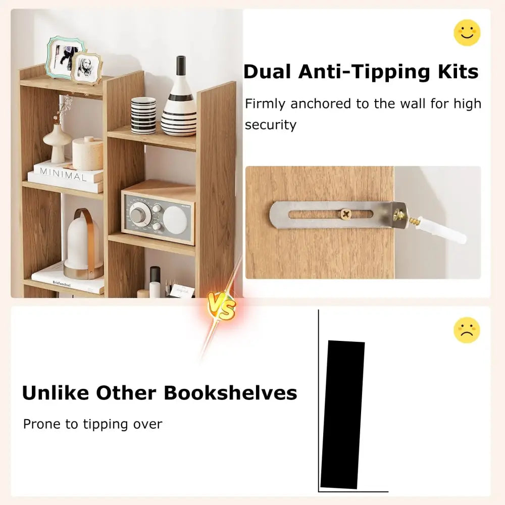 11-Tier Modern Book Organizer Bookcase with Anti-Tipping Kits-Natural Costway