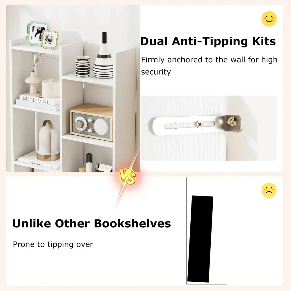 11-Tier Modern Book Organizer Bookcase with Anti-Tipping Kits-White Costway