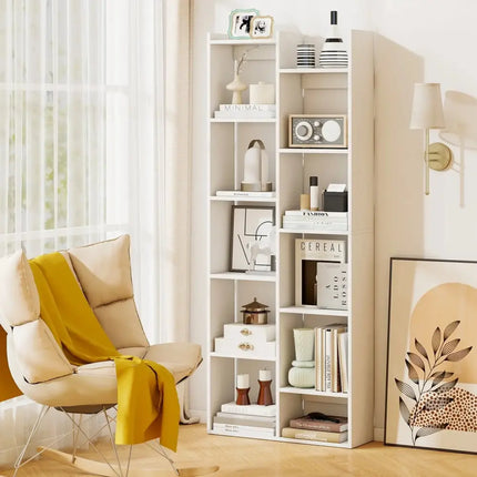 11-Tier Modern Book Organizer Bookcase with Anti-Tipping Kits-White Costway