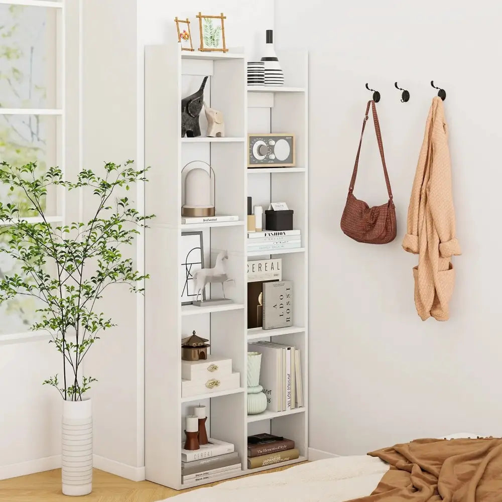 11-Tier Modern Book Organizer Bookcase with Anti-Tipping Kits-White Costway