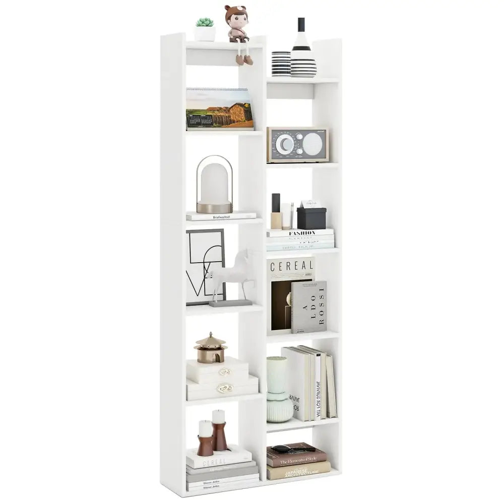 11-Tier Modern Book Organizer Bookcase with Anti-Tipping Kits-White Costway