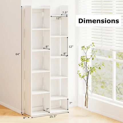 11-Tier Modern Book Organizer Bookcase with Anti-Tipping Kits-White Costway