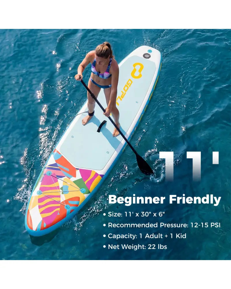11’ Wide Inflatable Stand Up Paddle Board with Backpack for All Skill Levels-Blue - Blue - Surfing