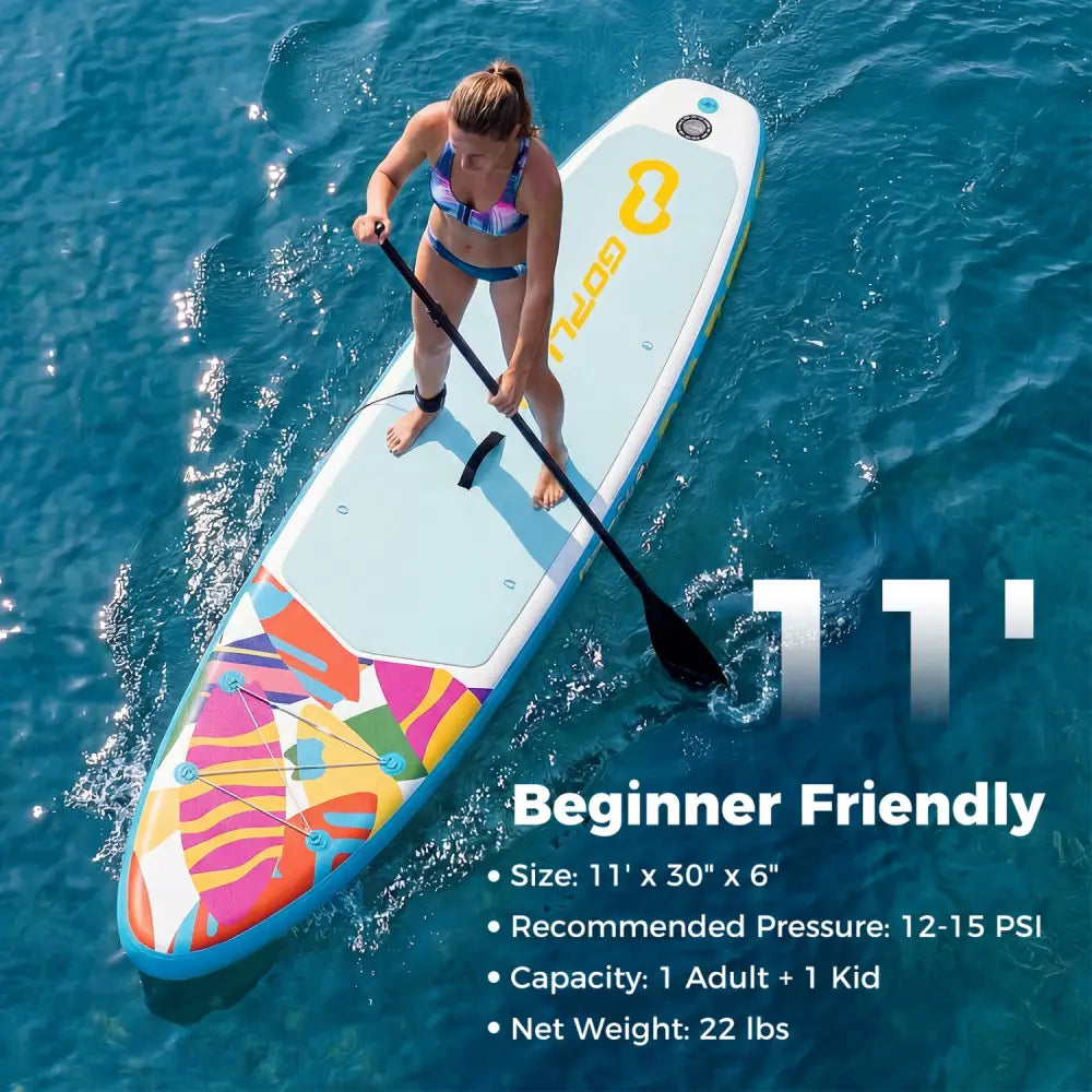 11’ Wide Inflatable Stand Up Paddle Board with Backpack for All Skill Levels-Blue - Blue - Surfing