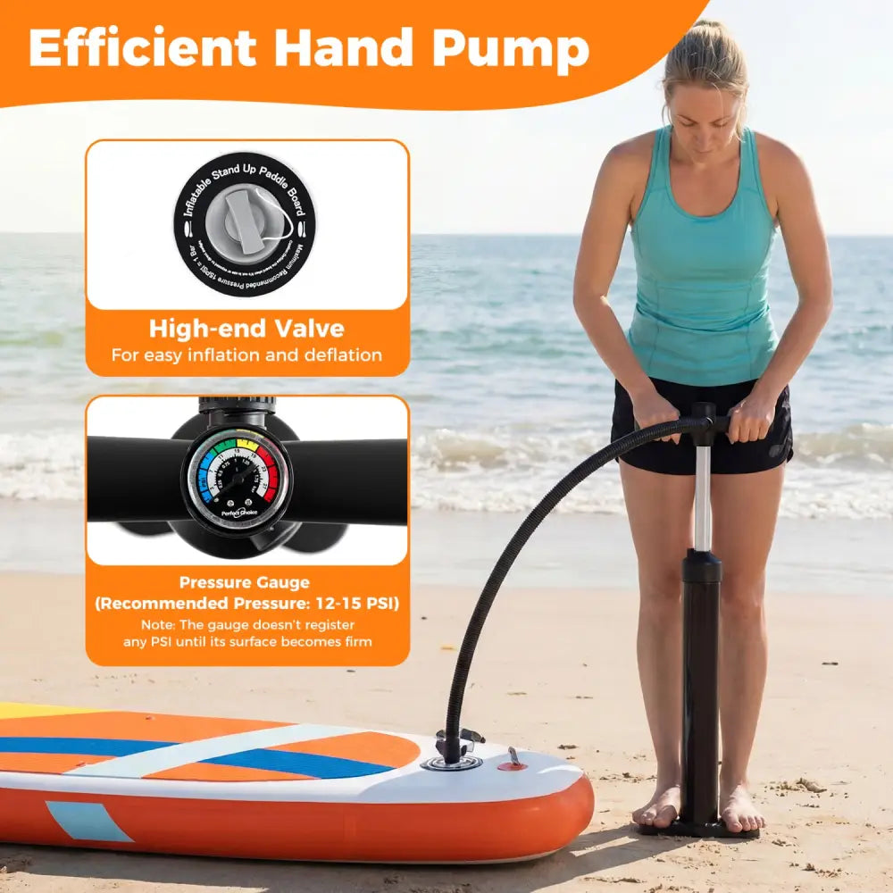 11’ Wide Inflatable Stand Up Paddle Board with Backpack for All Skill Levels-Orange - Orange - Surfing