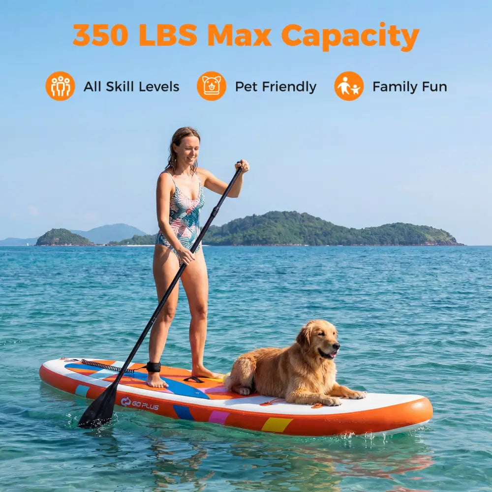 11’ Wide Inflatable Stand Up Paddle Board with Backpack for All Skill Levels-Orange - Orange - Surfing