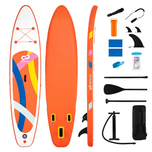 11’ Wide Inflatable Stand Up Paddle Board with Backpack for All Skill Levels-Orange - Orange - Surfing