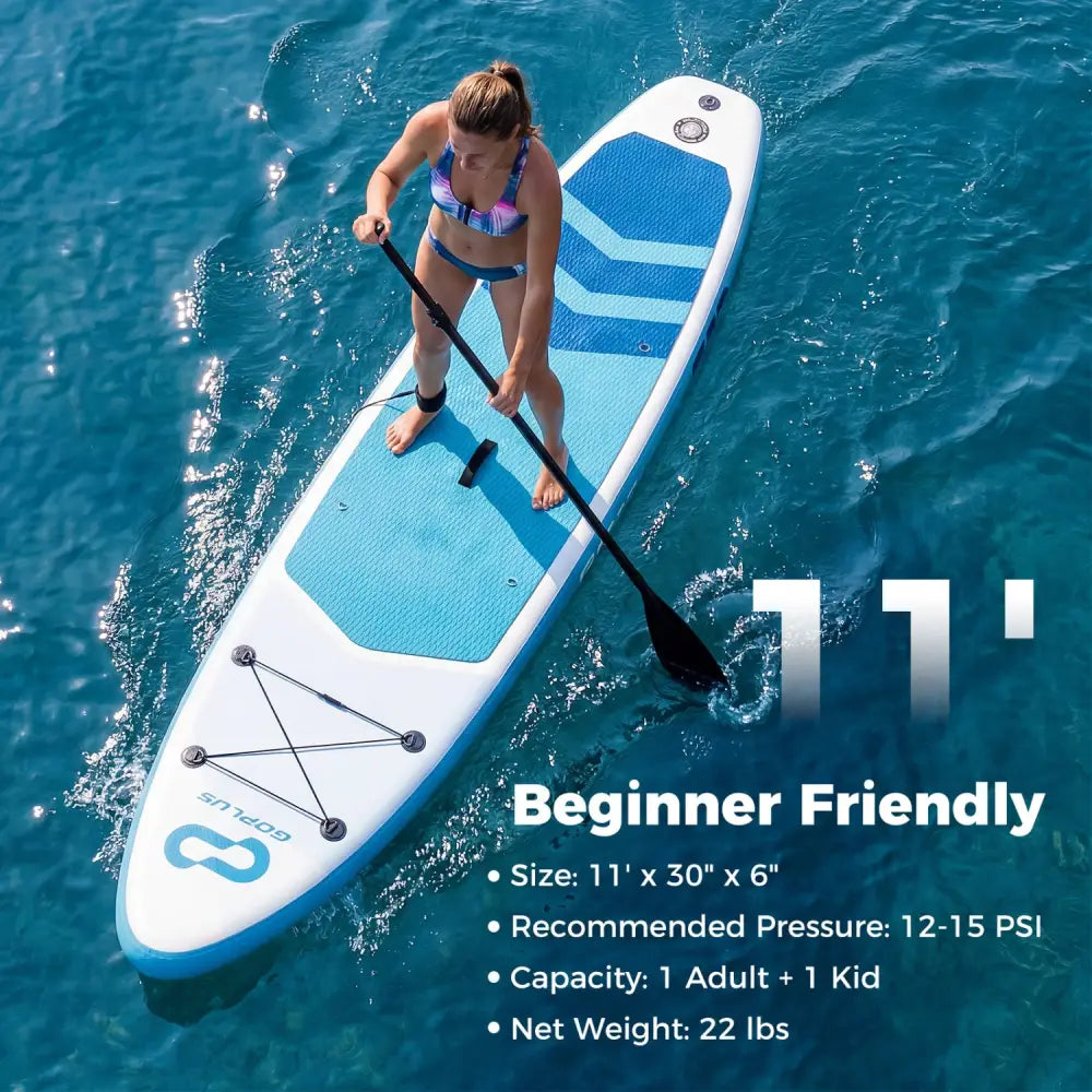 11’ Wide Inflatable Stand Up Paddle Board with Backpack for All Skill Levels-Dark Blue - Dark Blue - Surfing