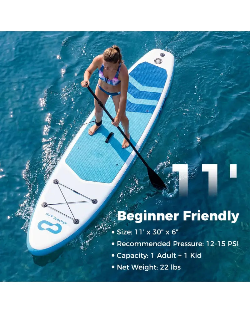 11’ Wide Inflatable Stand Up Paddle Board with Backpack for All Skill Levels-Dark Blue - Dark Blue - Surfing