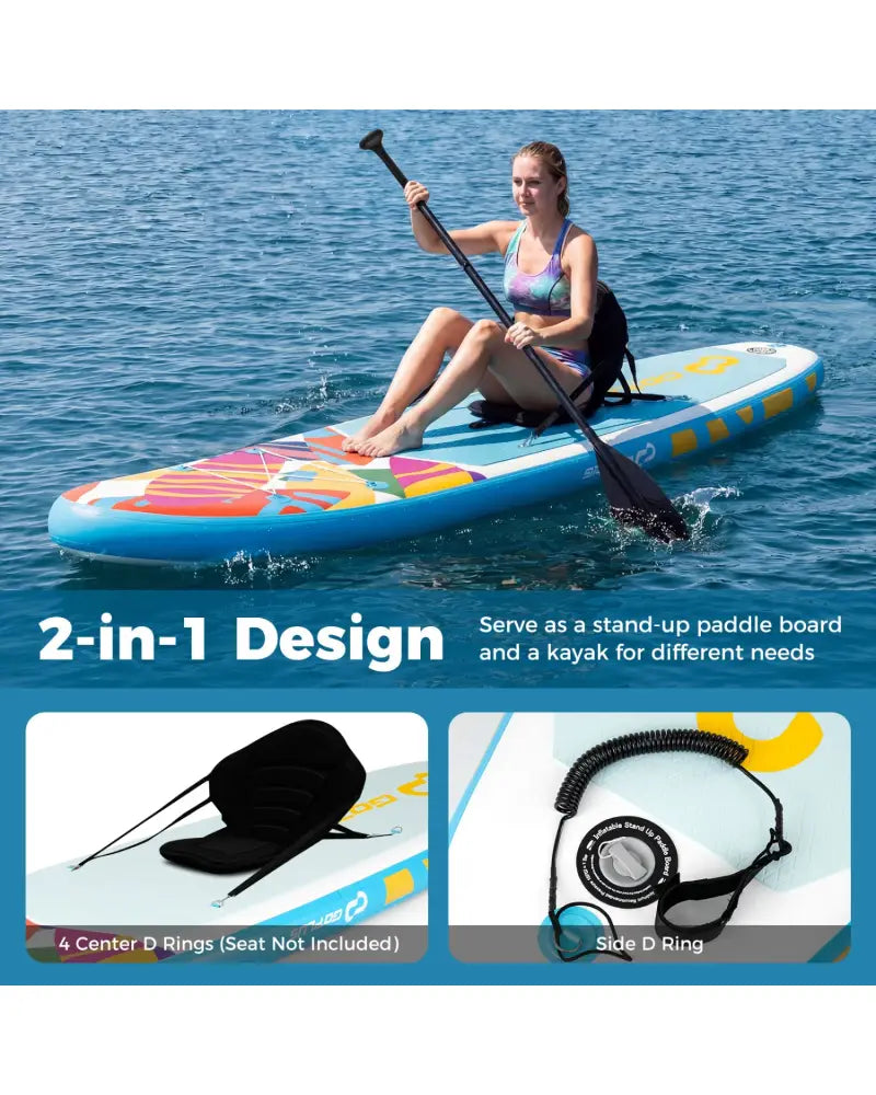 11’ Wide Inflatable Stand Up Paddle Board with Backpack for All Skill Levels-Blue - Blue - Surfing