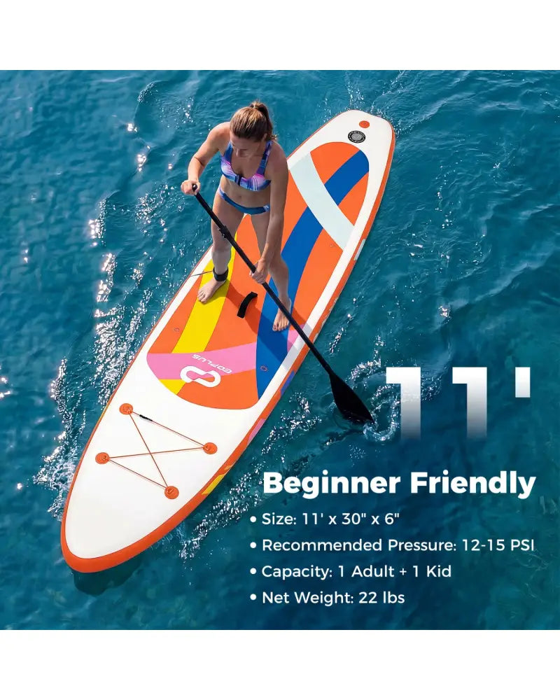 11’ Wide Inflatable Stand Up Paddle Board with Backpack for All Skill Levels-Orange - Orange - Surfing