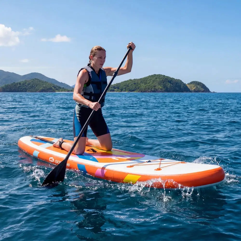 11’ Wide Inflatable Stand Up Paddle Board with Backpack for All Skill Levels-Orange - Orange - Surfing