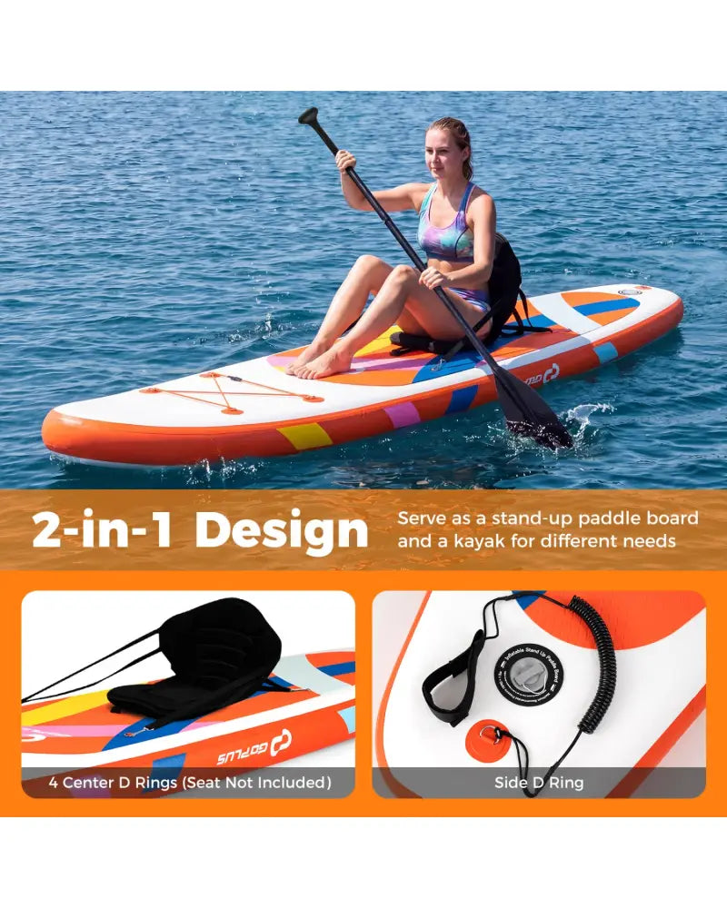 11’ Wide Inflatable Stand Up Paddle Board with Backpack for All Skill Levels-Orange - Orange - Surfing