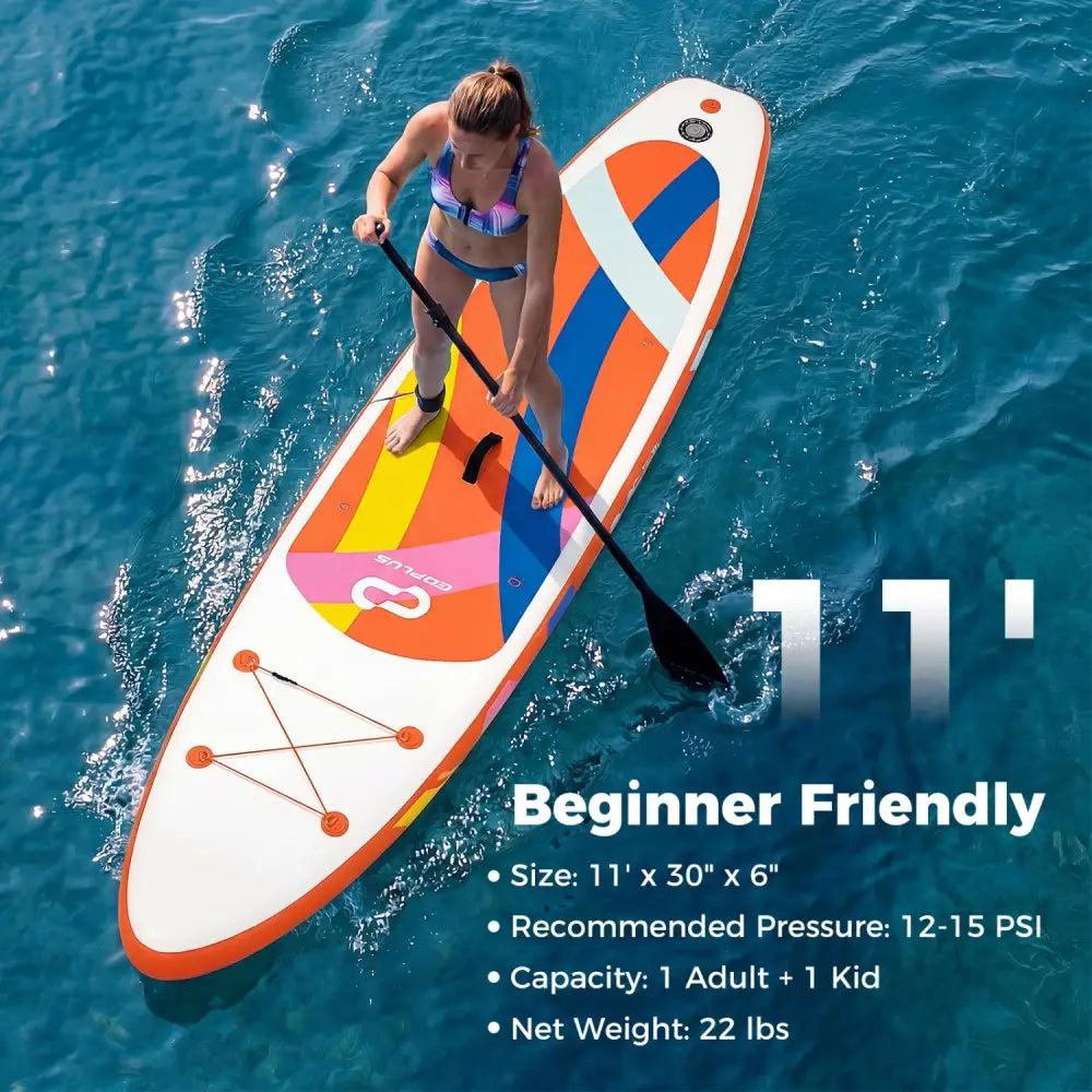 11’ Wide Inflatable Stand Up Paddle Board with Backpack for All Skill Levels-Orange - Orange - Surfing