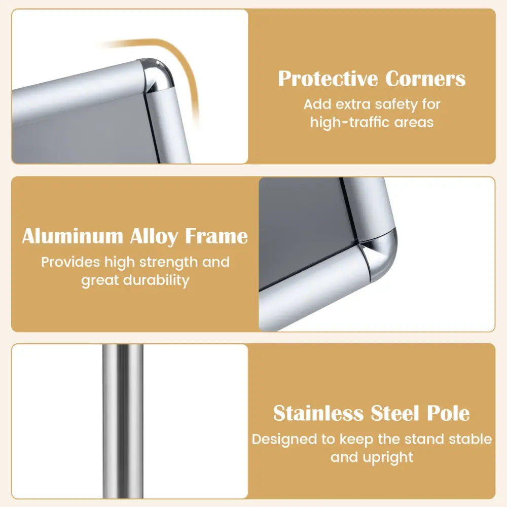 11 x 17 Inch Height Adjustable Sign Holder Stand with Snap-Open Frame-Silver - Silver - Home Office