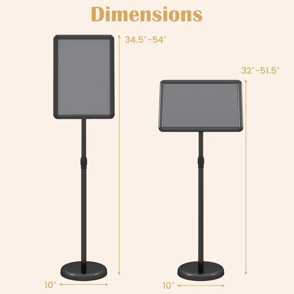 11 x 17 Inch Height Adjustable Sign Holder Stand with Snap-Open Frame-Black - Black - Home Office