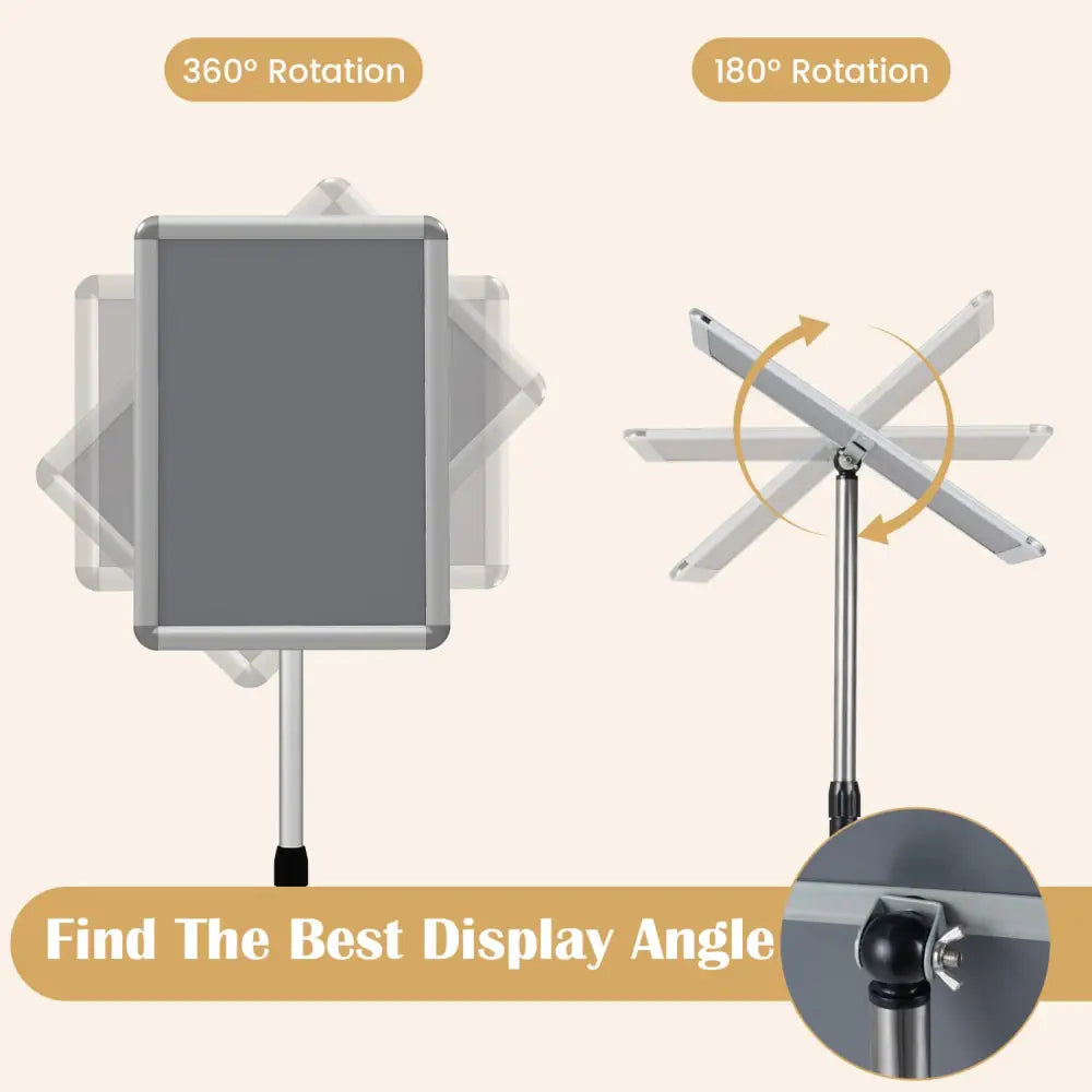 11 x 17 Inch Height Adjustable Sign Holder Stand with Snap-Open Frame-Silver - Silver - Home Office