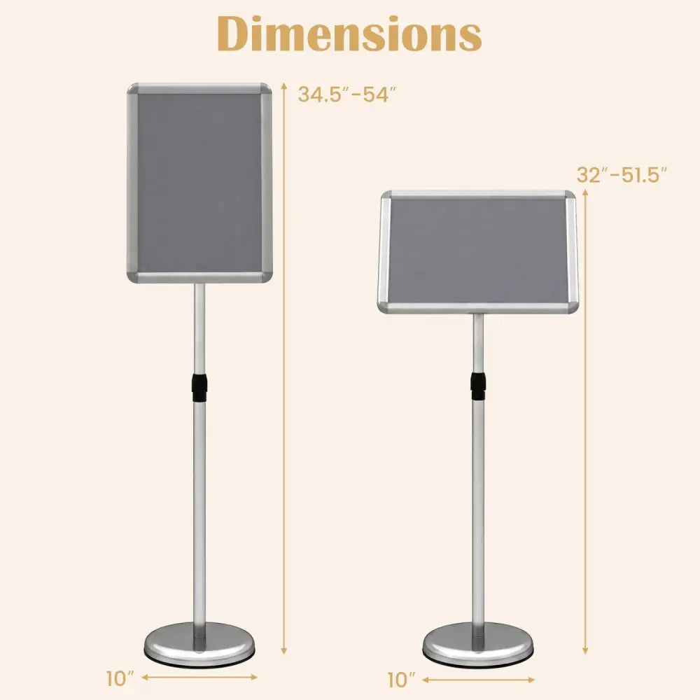 11 x 17 Inch Height Adjustable Sign Holder Stand with Snap-Open Frame-Silver - Silver - Home Office