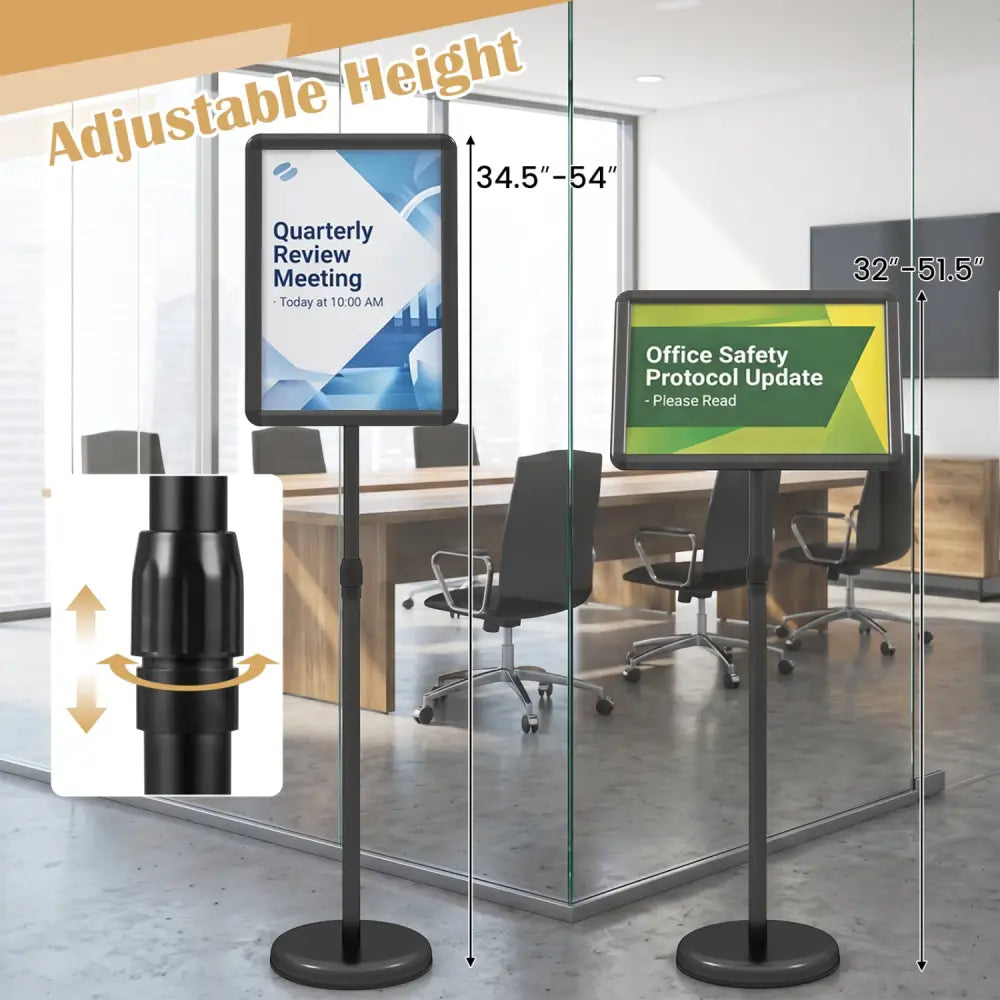 11 x 17 Inch Height Adjustable Sign Holder Stand with Snap-Open Frame-Black - Black - Home Office
