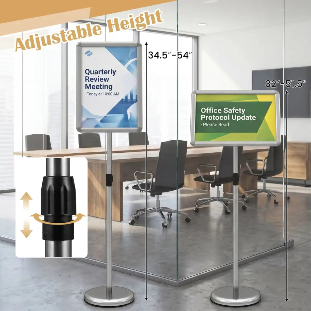11 x 17 Inch Height Adjustable Sign Holder Stand with Snap-Open Frame-Silver - Silver - Home Office