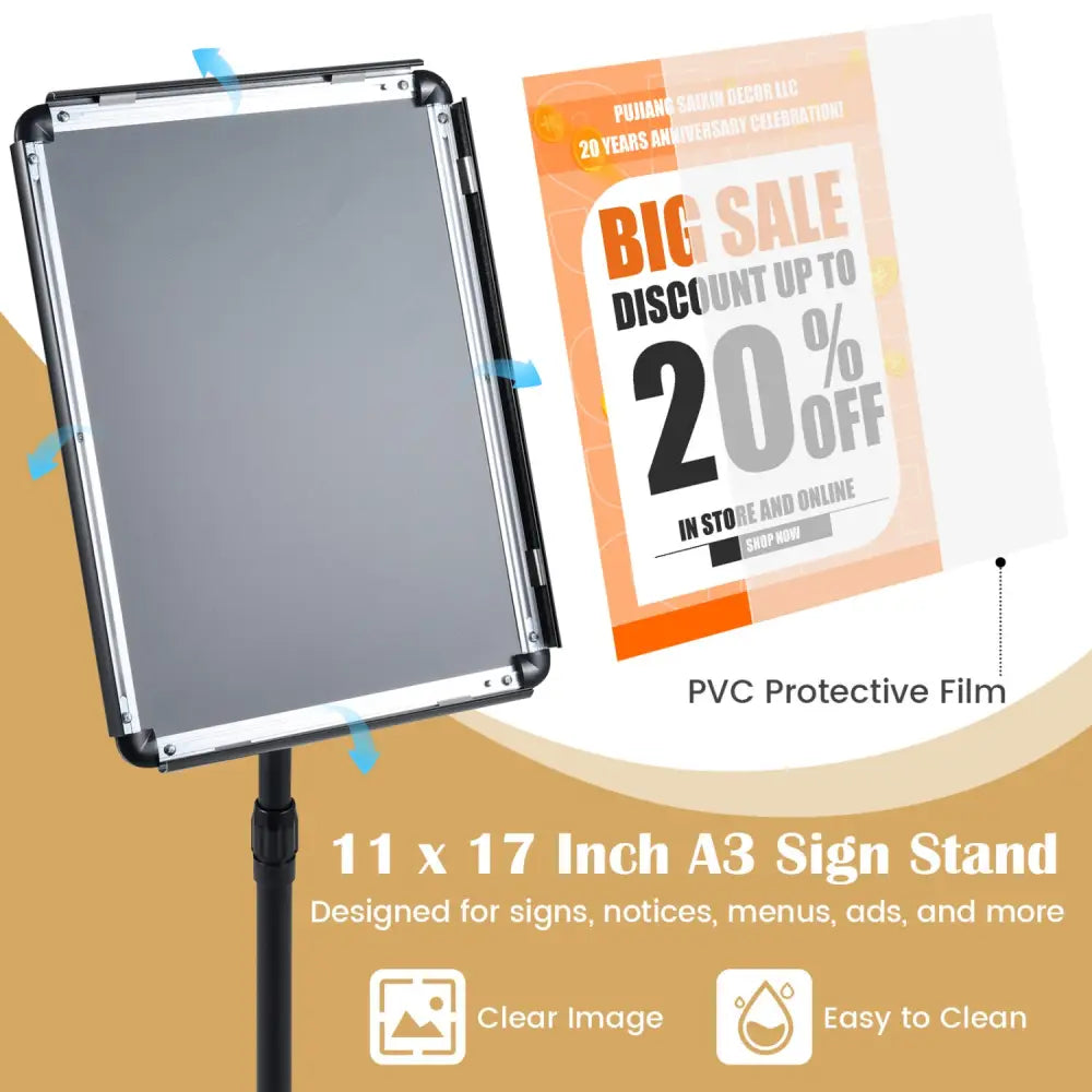 11 x 17 Inch Height Adjustable Sign Holder Stand with Snap-Open Frame-Black - Black - Home Office