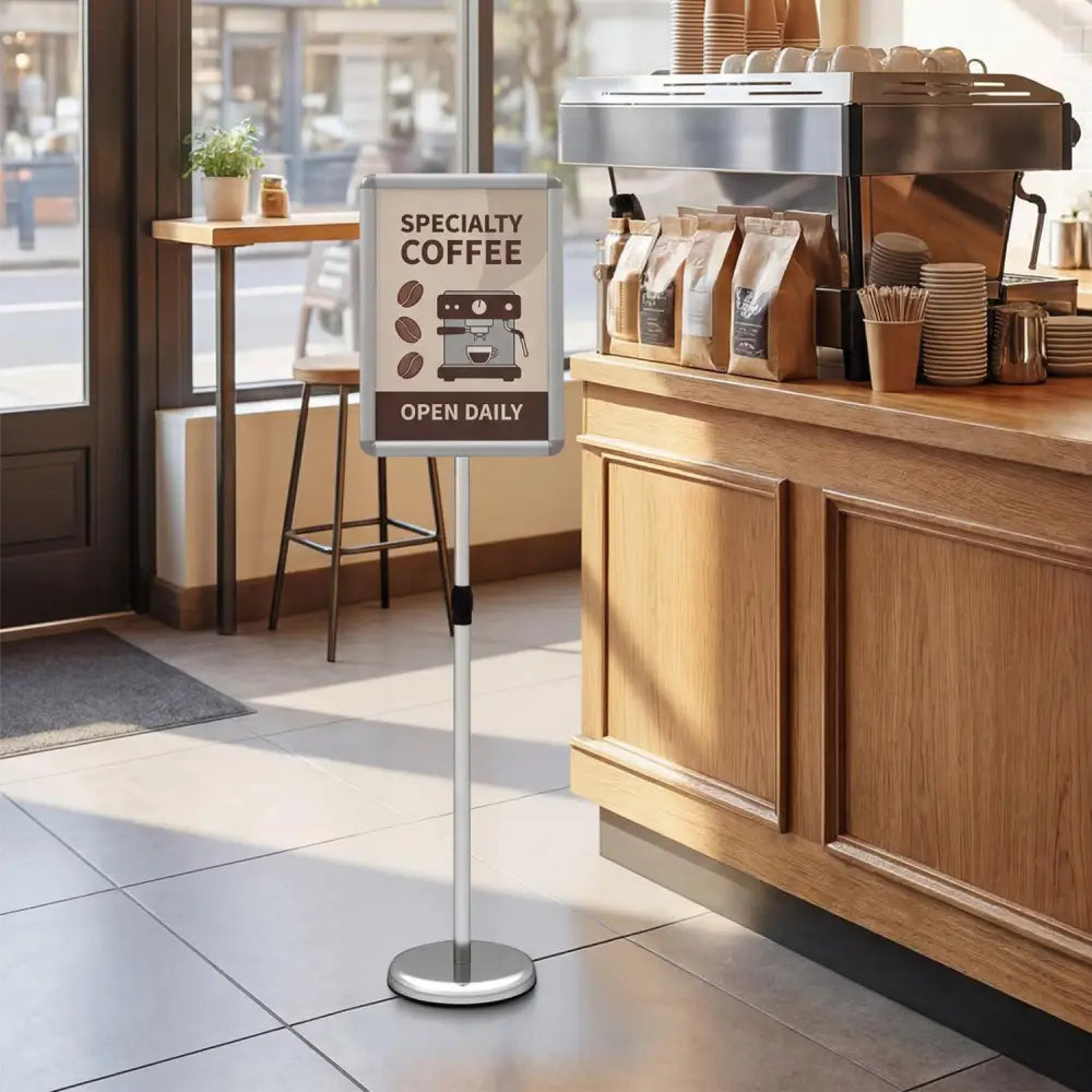 11 x 17 Inch Height Adjustable Sign Holder Stand with Snap-Open Frame-Silver - Silver - Home Office