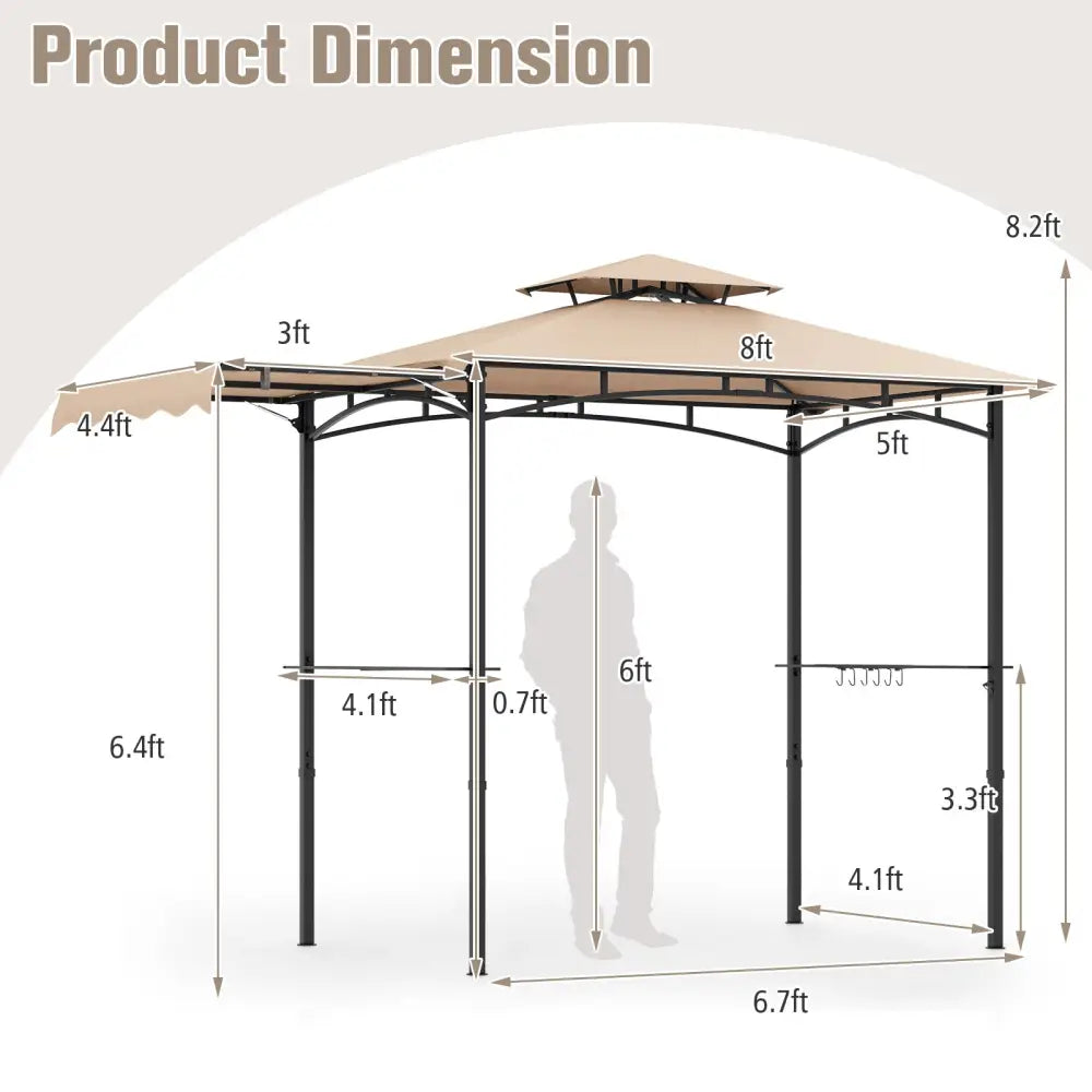 11 x 5 FT Grill Gazebo with Side Awning and Double-Tiered Top-Beige - Beige - Gazebos
