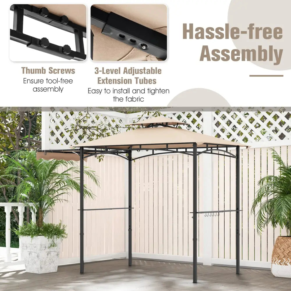 11 x 5 FT Grill Gazebo with Side Awning and Double-Tiered Top-Beige - Beige - Gazebos