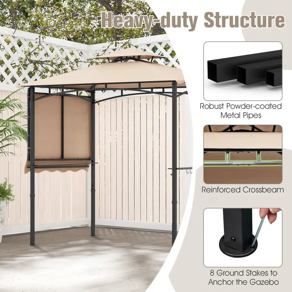 11 x 5 FT Grill Gazebo with Side Awning and Double-Tiered Top-Beige - Beige - Gazebos