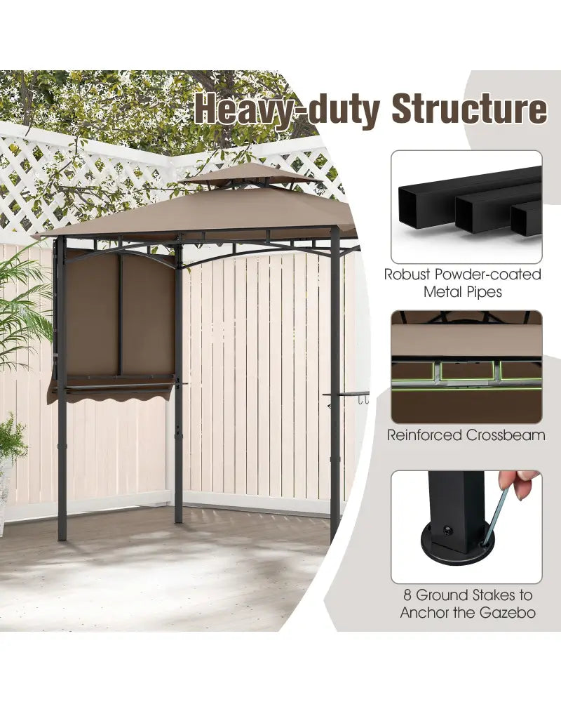 11 x 5 FT Grill Gazebo with Side Awning and Double-Tiered Top-Brown - Brown - Gazebos