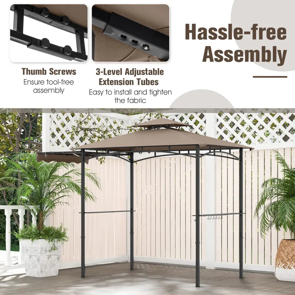 11 x 5 FT Grill Gazebo with Side Awning and Double-Tiered Top-Brown - Brown - Gazebos