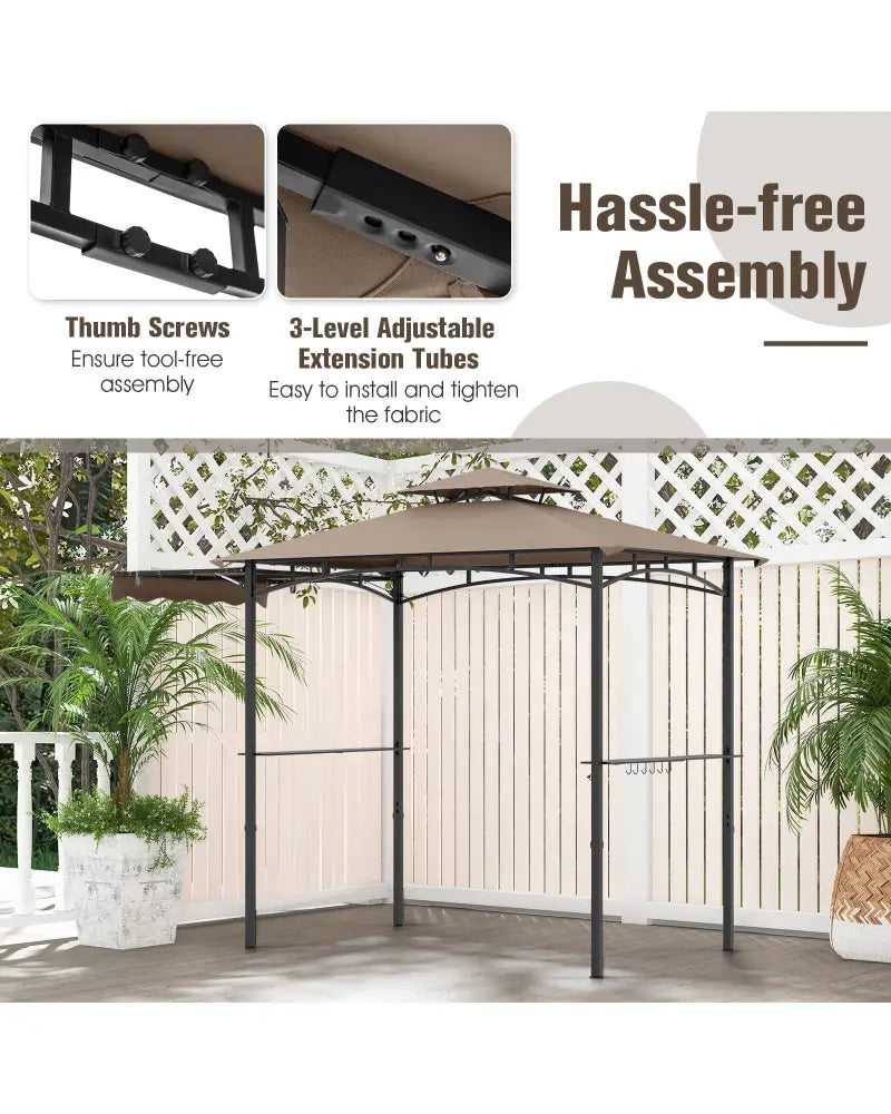 11 x 5 FT Grill Gazebo with Side Awning and Double-Tiered Top-Brown - Brown - Gazebos