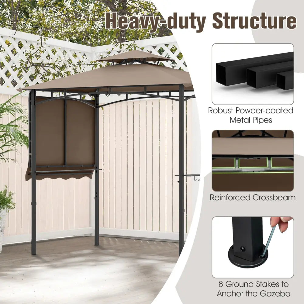 11 x 5 FT Grill Gazebo with Side Awning and Double-Tiered Top-Brown - Brown - Gazebos