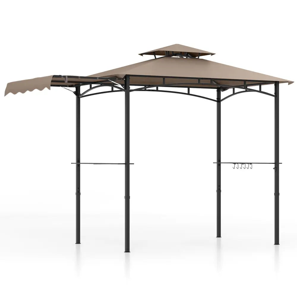 11 x 5 FT Grill Gazebo with Side Awning and Double-Tiered Top-Brown - Brown - Gazebos