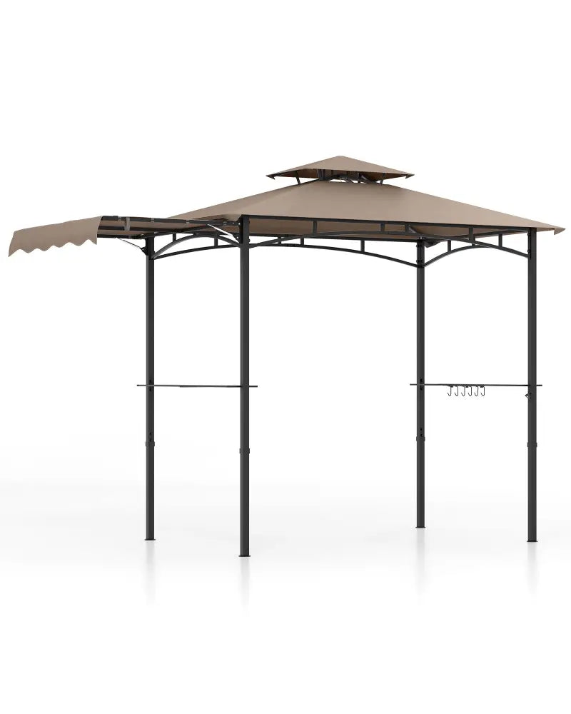 11 x 5 FT Grill Gazebo with Side Awning and Double-Tiered Top-Brown - Brown - Gazebos