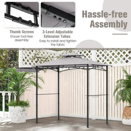 11 x 5 FT Grill Gazebo with Side Awning and Double-Tiered Top-Gray - Gray - Gazebos