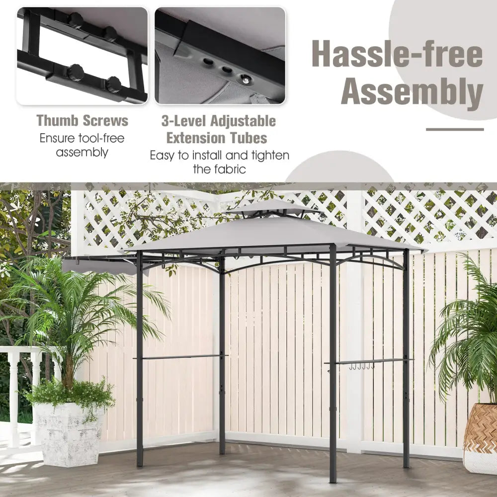 11 x 5 FT Grill Gazebo with Side Awning and Double-Tiered Top-Gray - Gray - Gazebos