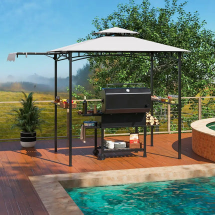 11 x 5 FT Grill Gazebo with Side Awning and Double-Tiered Top-Gray - Gray - Gazebos