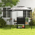 11 x 5 FT Grill Gazebo with Side Awning and Double-Tiered Top-Gray - Gray - Gazebos