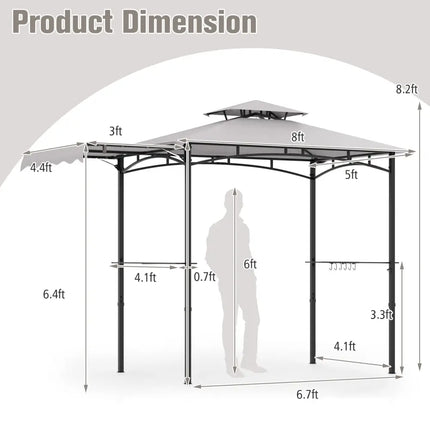 11 x 5 FT Grill Gazebo with Side Awning and Double-Tiered Top-Gray - Gray - Gazebos