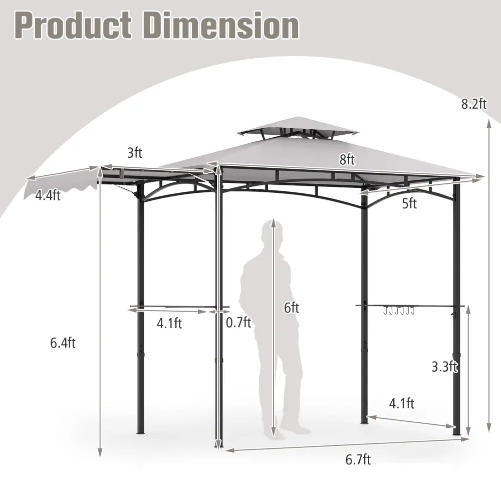 11 x 5 FT Grill Gazebo with Side Awning and Double-Tiered Top-Gray - Gray - Gazebos