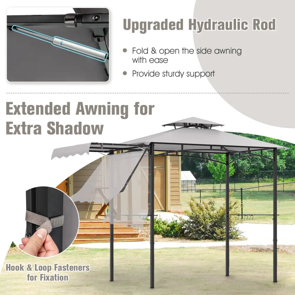 11 x 5 FT Grill Gazebo with Side Awning and Double-Tiered Top-Gray - Gray - Gazebos