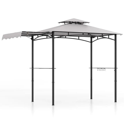 11 x 5 FT Grill Gazebo with Side Awning and Double-Tiered Top-Gray - Gray - Gazebos